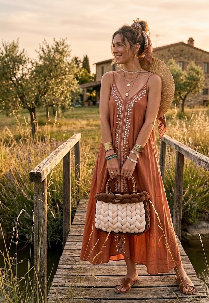 ##Le Boho Sunset – Cabas Chunky Knit & Bambou##